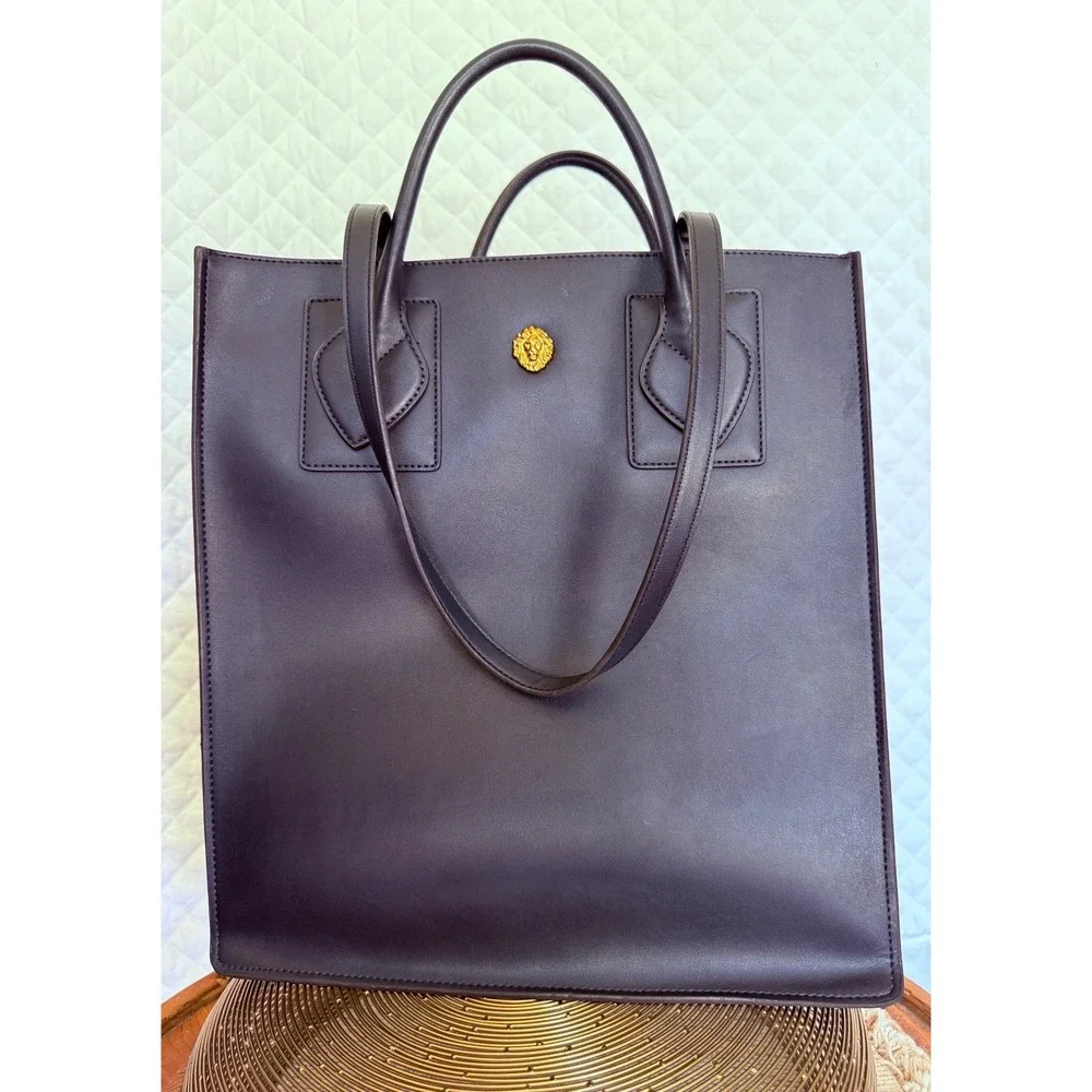 Anne Klein Vintage City Chic Black Lion Head Tote Shoulder Bag Logo